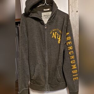 Abercrombie&Fitch Y2k 90s Grey Men Oversized Med Hooded Heavy Fleece Jacket